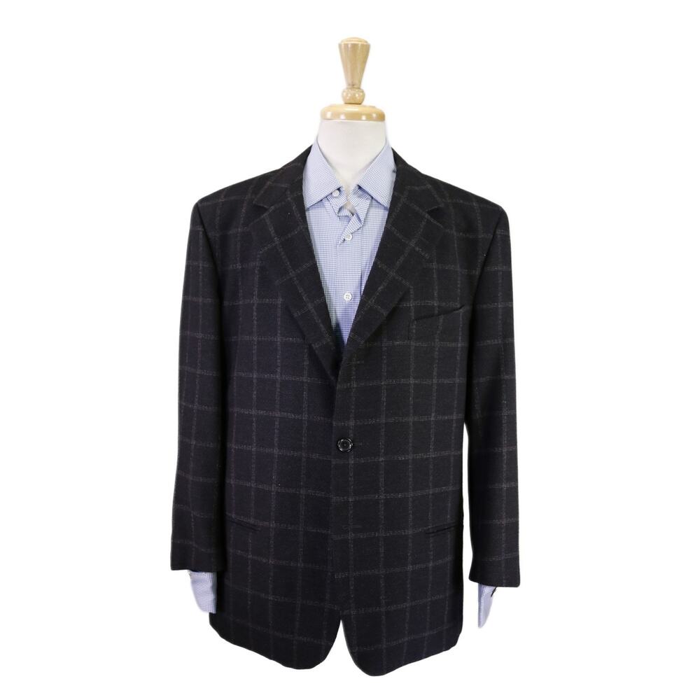 Ermenegildo Zegna Black Windowpane Knit Woven Cashmere Wool Sportcoat Blazer 44R